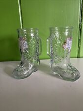 2 - Texas State USA Vintage Clear Glass Cowboy Boot Beer Clear Glass Drink Mug picture