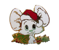 RARE Hallmark PIN Christmas Vintage MOUSE White in SANTA HAT Cloisonne 1973 picture