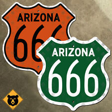 Arizona US route 666 devil's highway marker road sign orange green 1960 16x16 picture