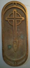 VINTAGE WALL MOUNTED BRASS GOTHIC HOLY WATER FONT (From Christian Church Chapel) picture