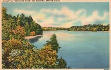 Postcard ME Bangor Maine Penobscot River Unused Linen Antique Vintage e8167 picture
