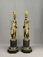 Pair 19th Century French Neoclassical Figural Bronze and Marble 24
