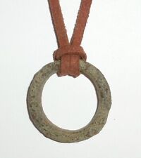 Ancient Celtic Bronze Money Ring on Suede Leather Necklace 18” picture