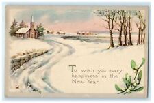 1919 New Year Snow Winter Road Scene House & Trees New York NY Antique Postcard picture