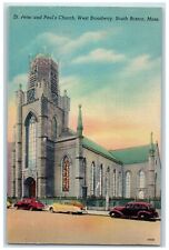 c1930's St. Peter And Paul's Church West Broadway Cars South Boston MA Postcard picture