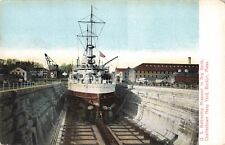 U.S. Battleship Missouri in Dry Dock Charlston Navy Yard Boston MA Postcard B492 picture