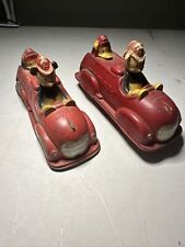 Pair Of  Walt Disney 1930's Mickey Mouse w/Donald Duck Red Fire Truck Sun Rubber picture