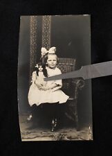 Antique 1913 Young Girl & Large Bisque Doll with Ringlets Real Photo Postcard picture