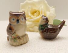 VINTAGE CERAMIC OWL & PARTRIDGE SALT AND PEPPER SHAKERS picture
