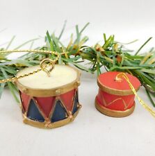 Vtg Miniature Drum Christmas Ornaments 2 Assorted Pcs Tiny Drum Ornament (P-20) picture