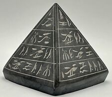 Vintage Pyramid Carved Soapstone Figure Egyptian Hieroglyphics Paperweight picture