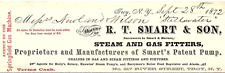 1872 TROY NY R.T. SMART & SON STEAM AND GAS FITTERS BILLHEAD INVOICE Z1565 picture