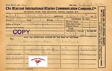 RMS Olympic wire message from Haddock-Smith, April 14, 1912 