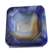 Vintage 30’s/40’s Akro Agate Blue/ Yellow/White/Green Slag Ashtray -A Must picture