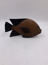 Vintage Hand Carved Wooden Tropical Fish Two Tone Brown 8” picture