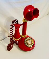 Vintage Retro Deco-Tel Candlestick Telephone Rotary Dial Phone Red UNTESTED picture