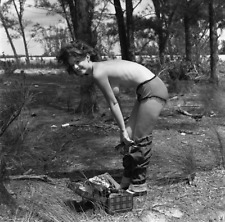 B&W  Photo Girl Undressing Outdoors 1960's 1940's 50's  Pinup Centerfold  / 8181 picture