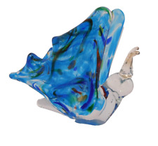 Art Glass Blue Butterfly Paper Weight Vivid Blue & Clear w/Reds & Greens Swirls picture