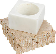 Marble and Travertine Candle Holder, White/Natural picture