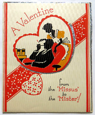 Vtg Art Deco Valentine-COUPLE SILHOUETTE FROM MISSUS TO MISTER NICE GRAPHICS picture