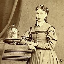 Antique CDV Photograph Beautiful Young Woman With Flower Under Glass Dome picture
