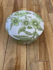 TIFFANY & CO Ceramic Trinket Box ~ CLINIQUE Green & White Floral Made Japan picture