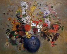 Flowers in a Beaded Blue Vase : Odilon Redon : 1909 : Archival Quality Art Print picture