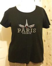 Paris Eiffel Tower Rhinestones J'aime Paris Black Tshirt Sols T-Shirt XXL*READ picture