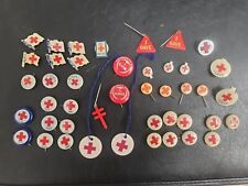 Set Of Vintage Red Cross Pins And Buttons 44 Pieces  picture