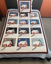 Vintage Log Cabins in Winter Quilt 12 Squares 80” x 64” with Pillow Sham picture
