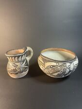 Two Vintage Native American Pottery Pieces Bowl & Pitcher Creamer-issues picture
