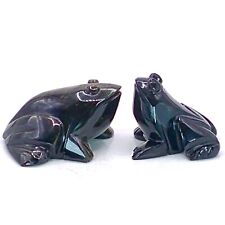 Frog Figurines Pair of Polished Black Hand Carved Stone Frogs *** READ *** picture