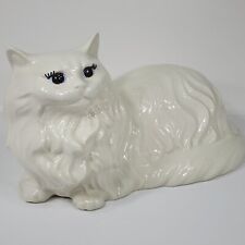 Vintage Large White Ceramic Persian Cat Statue Figurine Laying Down picture