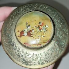 Antique Persian Silver Plated Brass Trinket Box Hand Painted Mother of Pearl  picture