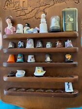 Set of 19 thimbles with shelf. Mixed lot, hand painted, porcelain, metal. picture