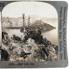 Wizard Island Crater Lake Stereoview 1920s Oregon Volcanic Park Photo Card B615 picture