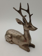 Vintage Silver Tone Brass Buck Deer Lying India Vintage picture