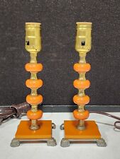 PAIR  OF BUTTERSCOTCH BAKELITE VINTAGE ART DECO FOOTED TABLE LAMPS picture