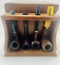 Vintage MCM Walnut 8-Pipe Rack W/Humidor Box &8 Vintage Pipes Medico-Savinelli picture