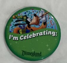 Disneyland “I’m Celebrating” Goofy Large 3” Button Pin Collectible picture
