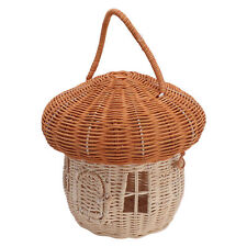 HG Rattan Woven Basket Hand Crafted Natural Cute Vintage Mushroom Shape Portabl picture