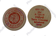 2 VINTAGE OXFORD, MICHIGAN TWIN CINEMA INDIAN WOODEN NICKLE ADVRTISING LOT picture