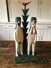 Vintage Wooden Polish Folk Art Hand Carved Adam and Eve picture