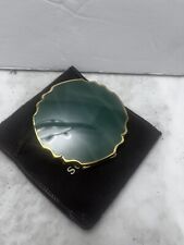 Vintage Stratton Cosmetic Compact Green Enamel Gold Rimmed Powder 50's picture