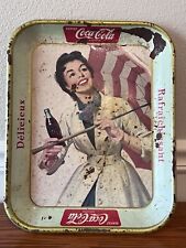 1957 Coca Cola Coke French Canadian Umbrella Girl Metal Serving Tray picture