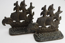 Pirate Galleon Copr 1928 Antique Sailing Clipper Ships Bookends Pair Cast Metal picture