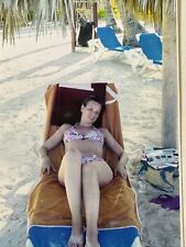 2000s Young Pretty Curvy Woman Bikini Lying in Deckchair Vintage Photo picture