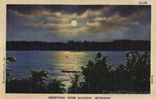 1952 Greetings From Allegan,MI Teich Michigan Linen Postcard 2c stamp Vintage picture