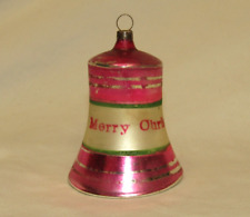 German Antique Pink Glass Merry Christmas Bell Christmas Ornament Vintage 1930's picture