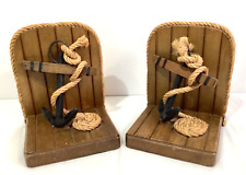 Vintage Nautical Wooden Bookends Handcrafted Anchors picture